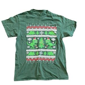 Green Dinosaur Christmas T-Shirt size medium
